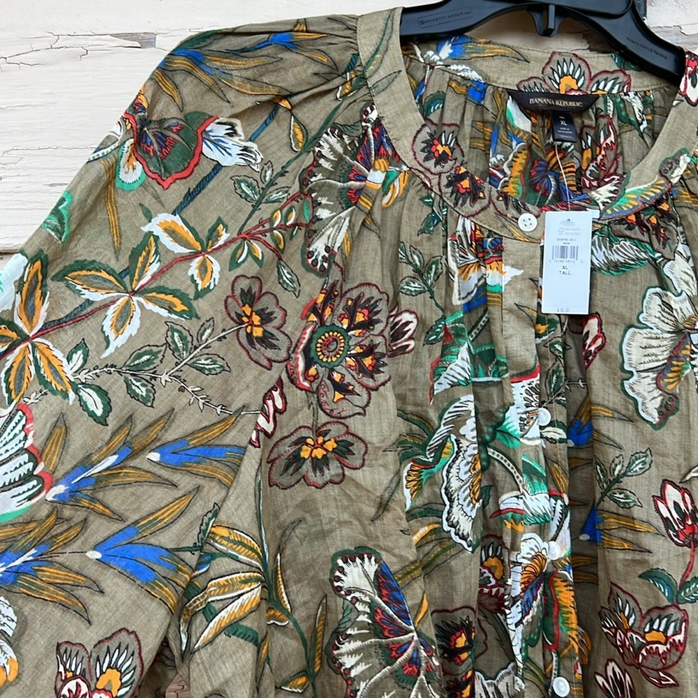 Banana Republic Paisley BoHo Safari Button-Down Oversized Shirt Blouse Top NWT - Picture 4 of 8